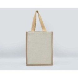 Jutepose med canvas og lange hanke creme