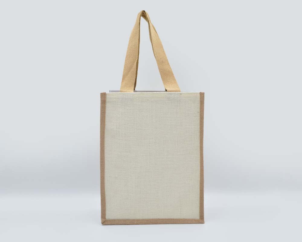 Jutepose med canvas og lange hanke creme