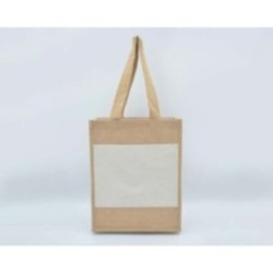Jutepose med canvas og lange hanke natur