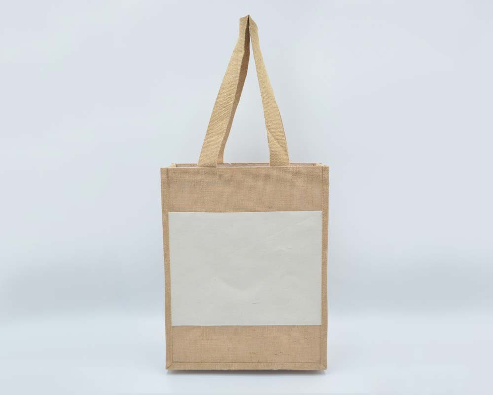 Jutepose med canvas og lange hanke natur