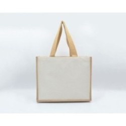 Jutepose med canvas og lange hanke creme