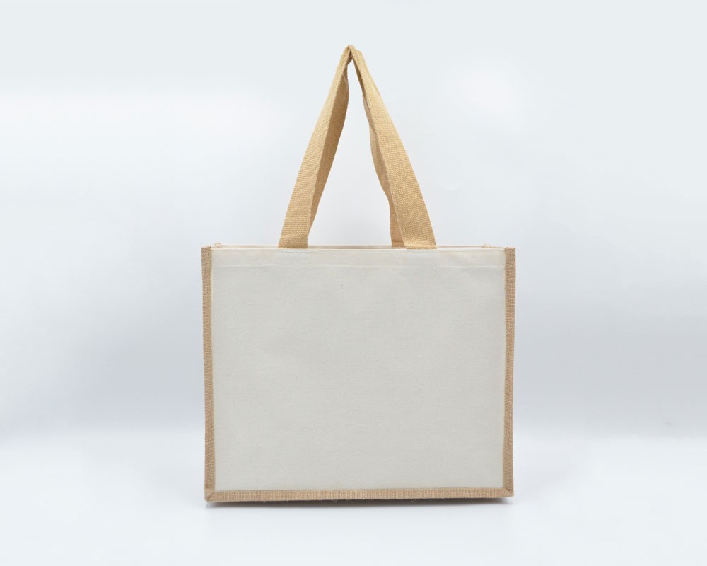 Jutepose med canvas og lange hanke creme