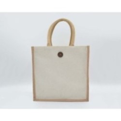 Jutepose med canvas og korte hanke creme