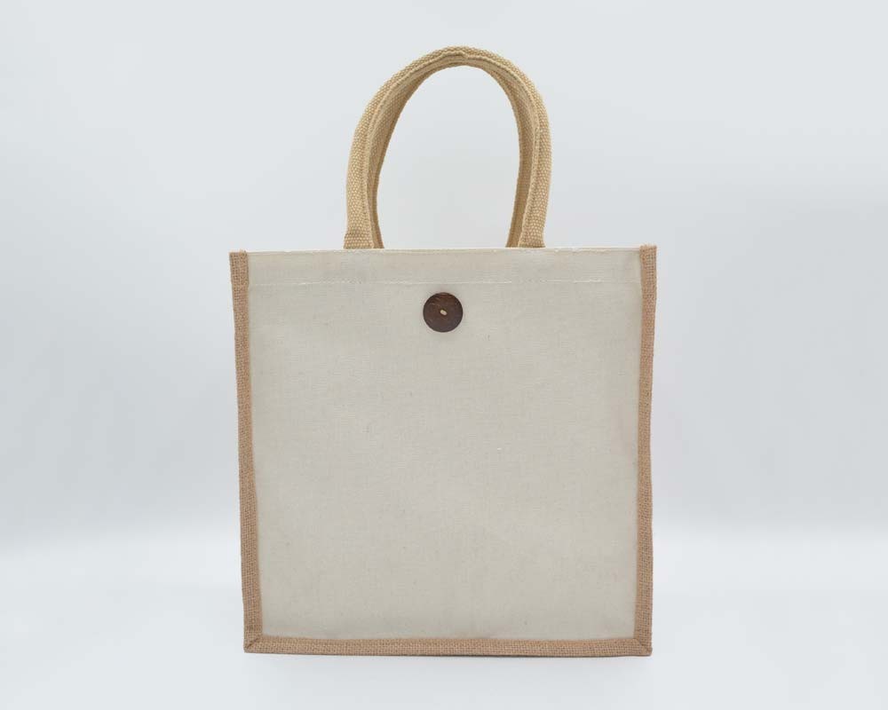 Jutepose med canvas og korte hanke creme