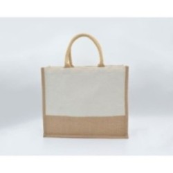 Jutepose med canvas og korte hanke creme